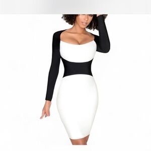Hot Miami Styles Monochrome Long Sleeve Dress